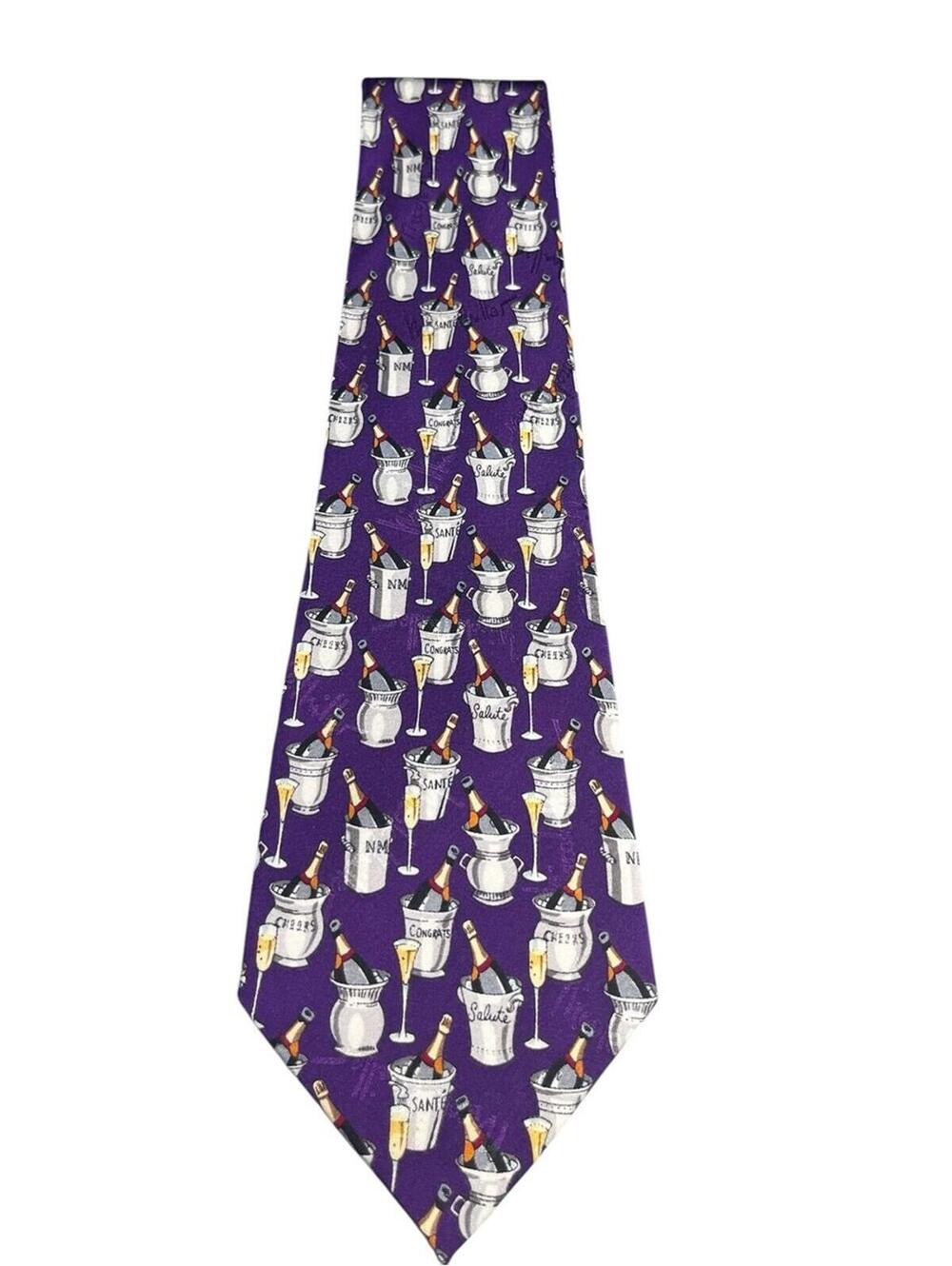 Nicole Miller Champagne Celebration Purple Silk Vintage Novelty Tie 1998